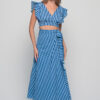 Anokhi Set in blue Stripes print with crop top and wrap maxi skirt