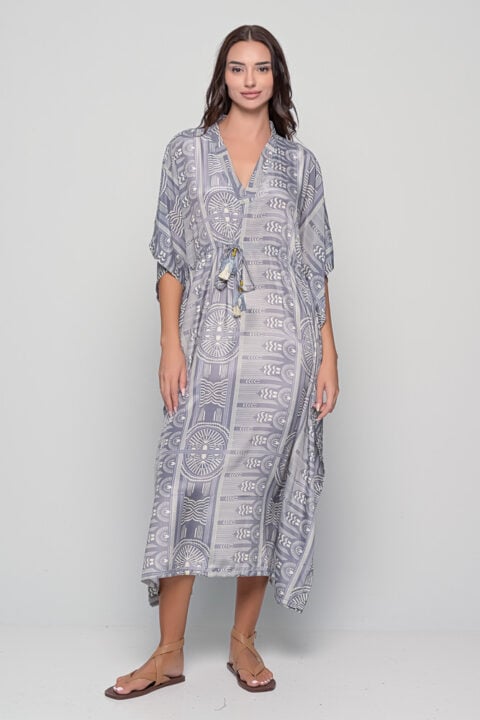 Durga Caftan in Sueno print saree silk with tassel waist tie