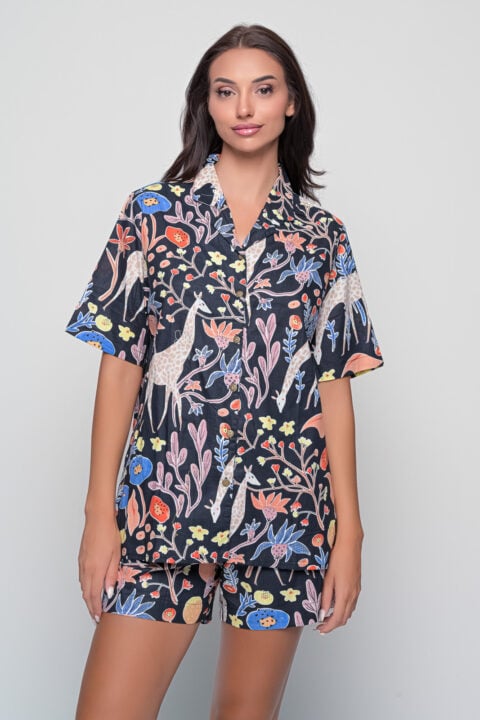 Women’s Safari Print Co-ord Set – Button-Up Shirt & Shorts