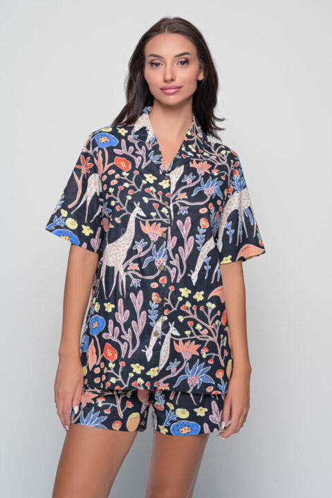 Women’s Safari Print Co-ord Set – Button-Up Shirt & Shorts