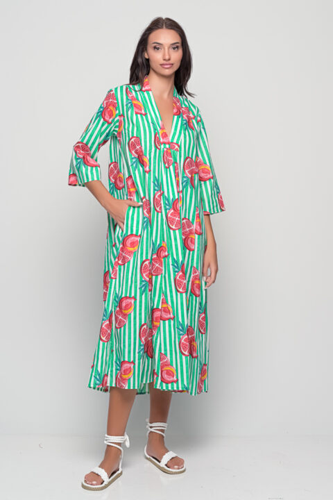 Marsha aqua pom-grande Cotton Midi Dress – Resortwear Kaftan