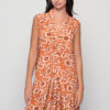 Front view of Marsha Short Dress in Dabu Cinnamon print, saree silk mini dress