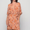 Short T Kimono in Dabu Cinnamon print, front view