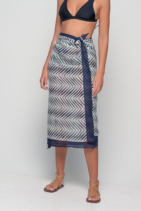 Pareo Wave White cotton sarong, lightweight coastal beach cover-up and summer scarf with Wave print