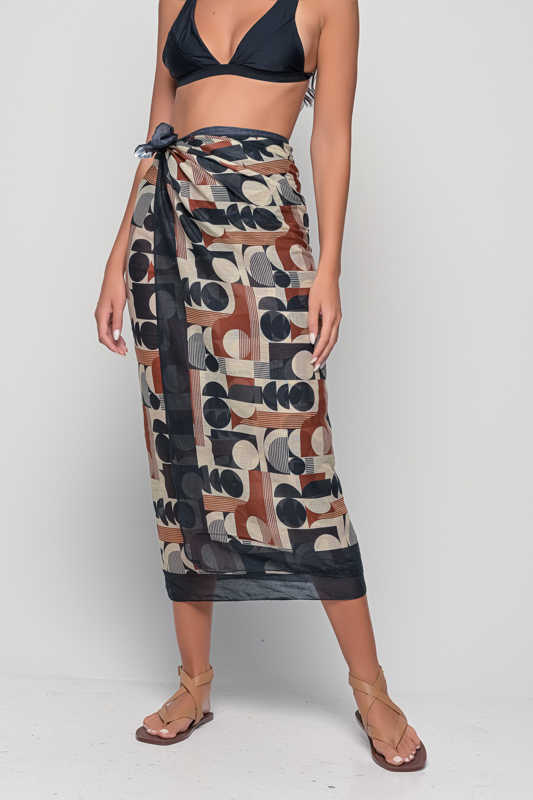 Pareo Apollo Brown cotton sarong, boho beach cover-up and summer scarf with earthy Apollo print