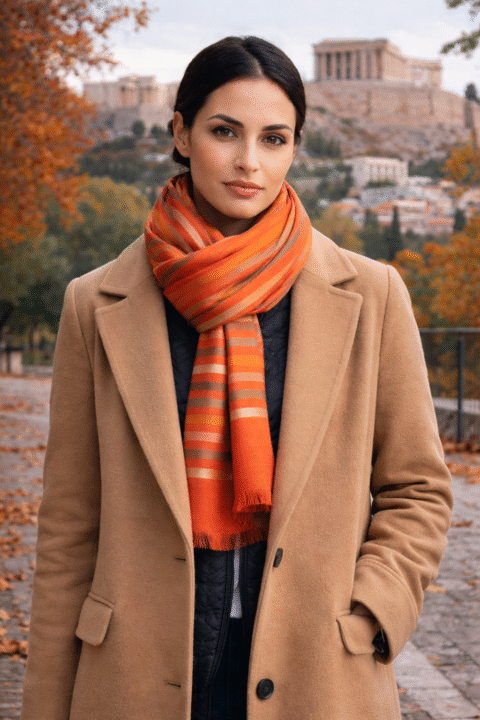 Thin shawl with stripes orange