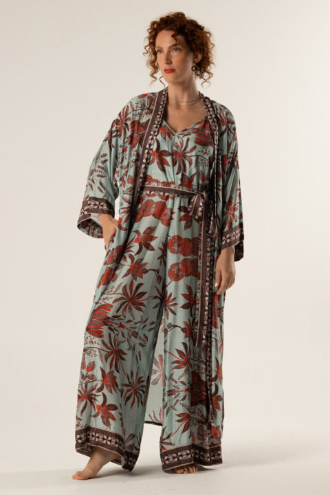 cotton silk jumpsuit nature blue front view