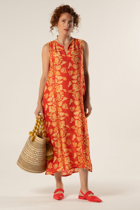 calliope cotton silk dress rama red original design front view