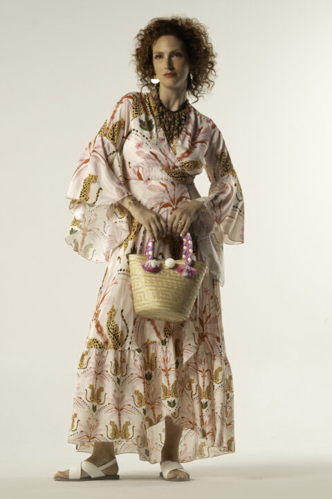 Aphrodite Dress – Tiger Print (Saree Silk, Wrap Dress)