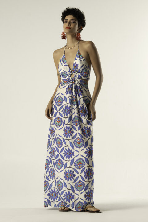 Ibiza Cotton Silk Dress – Mystique Blue Print