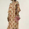 Marsha long dress Mystique Orange print cotton silk front view