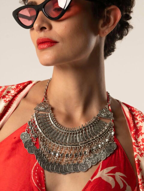 Bohemian Statement Coin Necklace – Tribal Gypsy Collar Jewelry