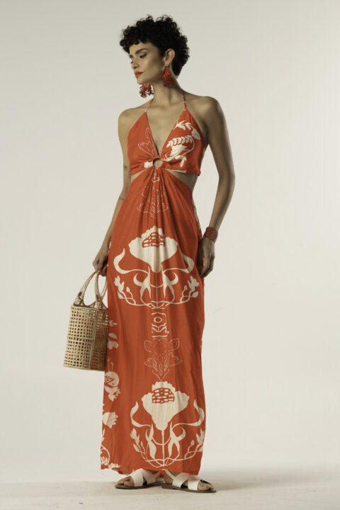 Ibiza dress Desire Red print cotton silk front view