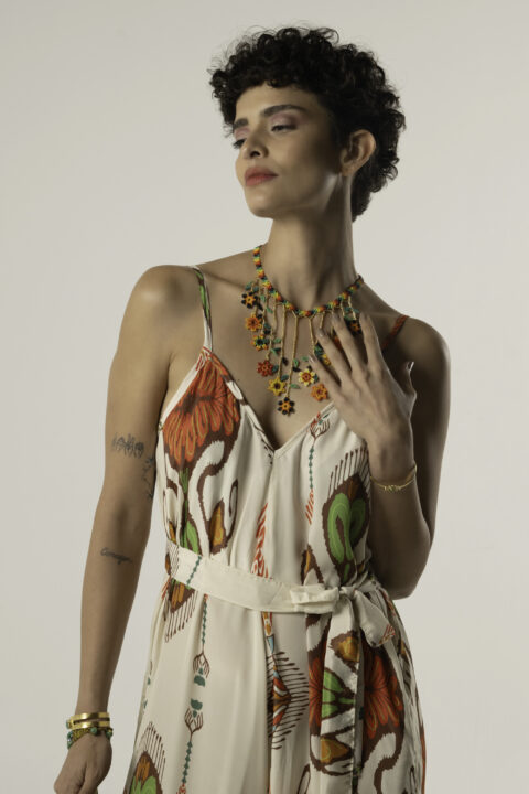 handmade Colombian beaded floral necklace