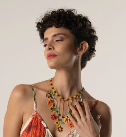 handmade Colombian beaded floral necklace