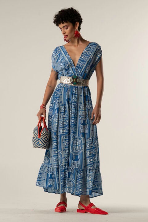 Ocean Dress – Sueno Blue (Saree Silk, One Size)