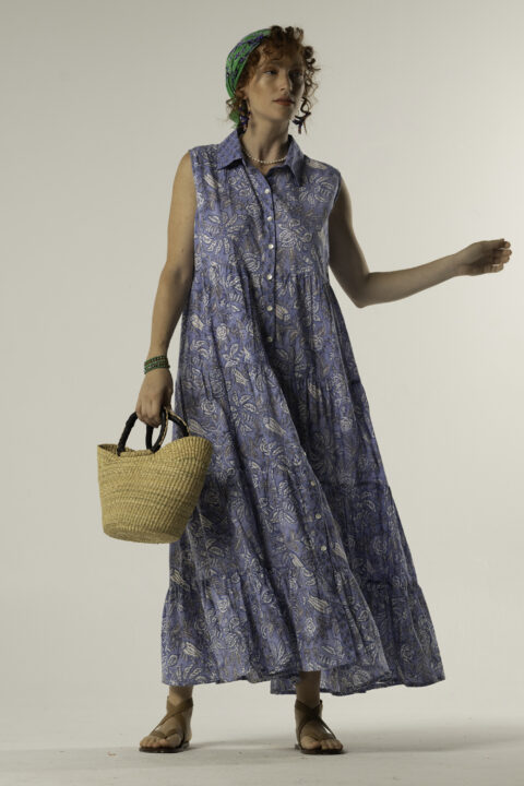 Ikaria Dress – Sleeveless Blue Grey Print