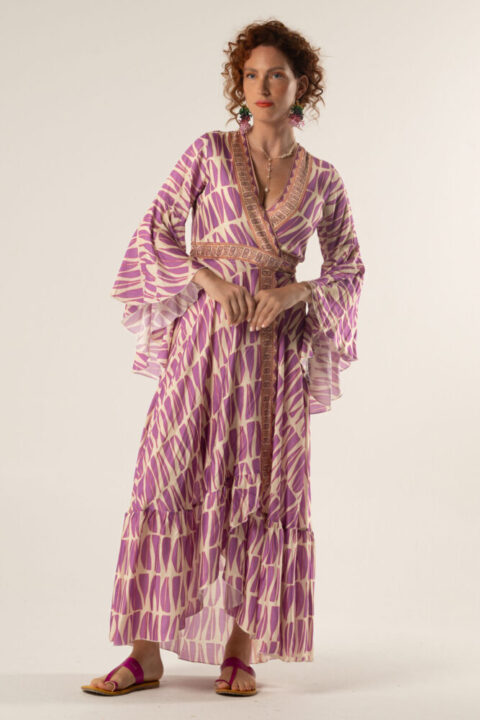 aphrodite wrap dress cotton silk calm lilac print sm ml lxl