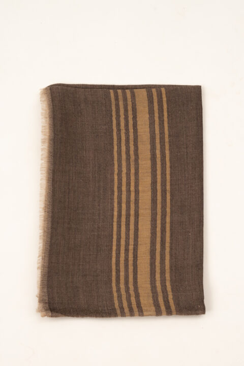 Handwoven Cashmere Pashmina Shawl – Brown & Beige Stripes