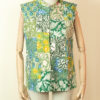 Reversible quilted vest – handmade sustainable sleeveless jacket with solid green and colorful patchwork sides