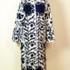 Ivory and navy Suzani kimono – long embroidered robe with navy floral designs on ivory cotton