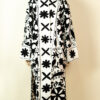 White Suzani kimono with black embroidery – long embroidered cotton robe one size fits up to XL