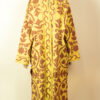 Yellow Suzani kimono with brown embroidery – long embroidered cotton robe one size fits up to XL