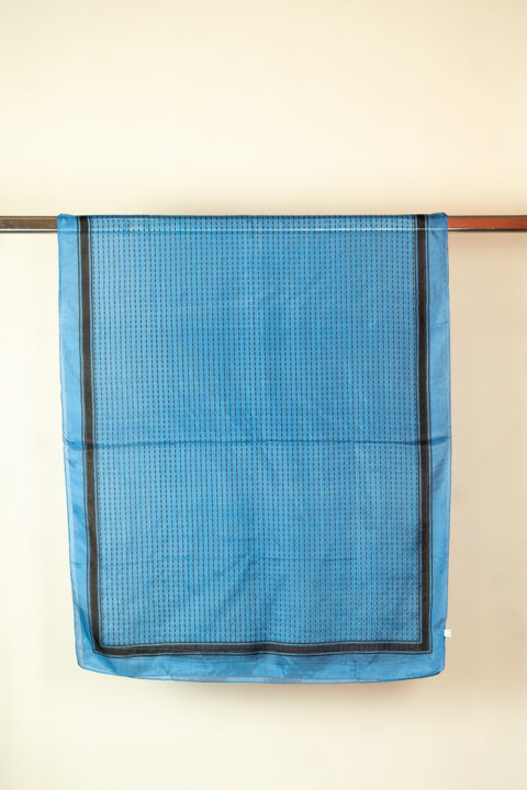 Elegant blue unisex silk scarf 70x180 cm with black border – lightweight pure silk fabric