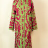 Green Suzani kimono with fuchsia embroidery – bold long embroidered cotton robe one size fits up to XL
