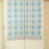 White wool shawl with blue machine embroidery 78x205 cm, elegant Knowmad design.