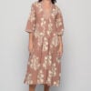 Marsha dress in Palladio brown print, cotton midi dress with detailed design by Knowmad.