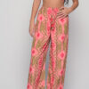 Anna trousers in Seaweed Coral Print, one-size saree silk pants by Knowmad with golden details.