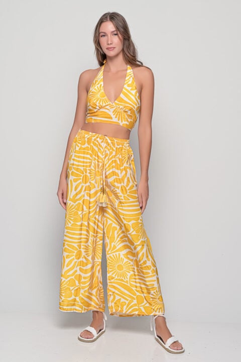 Anna trousers in Margaret Yellow Print, one-size saree silk pants by Knowmad.