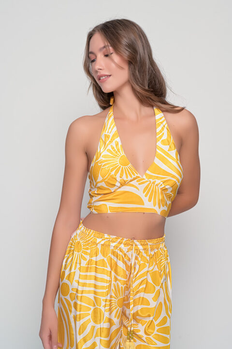 Ios Top – Margaret Yellow Print | Saree Silk | One Size