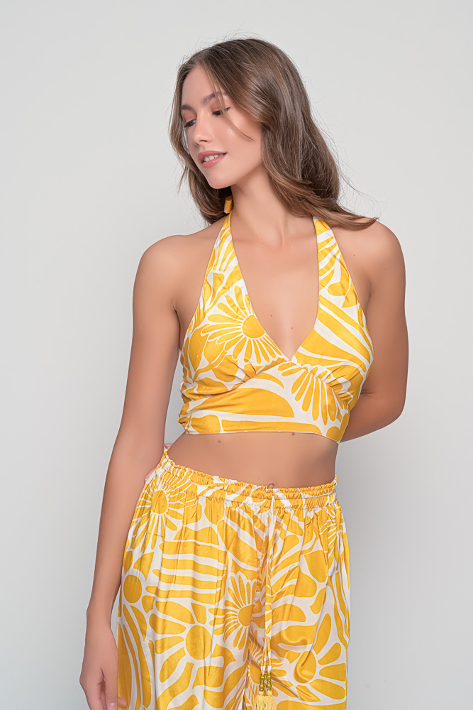 Ios Top – Margaret Yellow Print | Saree Silk | One Size