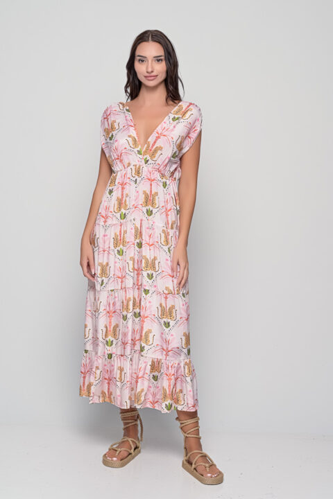 Ocean midi dress in Tiger Digital Print, one-size saree silk dress by Knowmad.