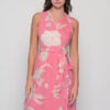 Syros Short Wrap Dress in Retro Pink Print, one-size cotton wrap dress by Knowmad.