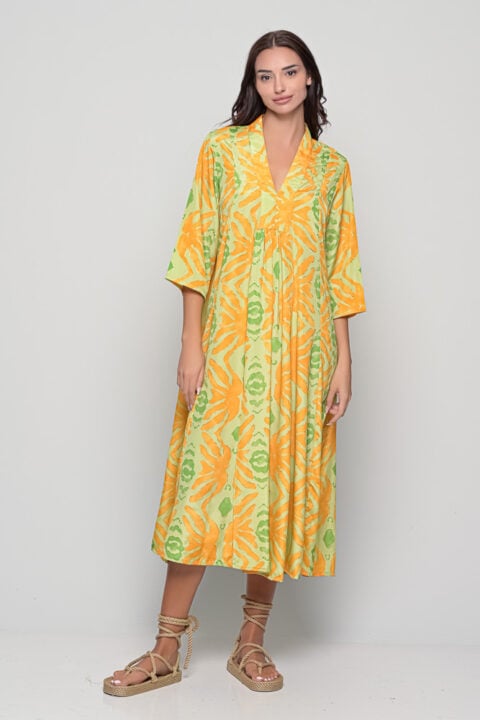 Marsha Dress – Green Seaweed Print Saree Silk (SM & ML Sizes)