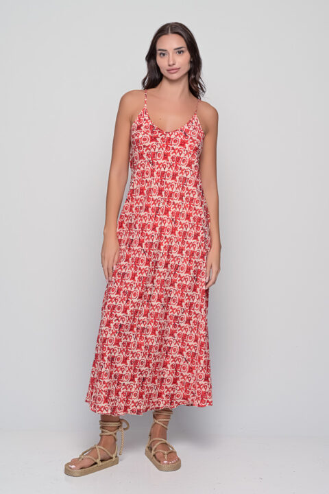 Lina Dress – Tuareg Red Print | Saree Silk | One Size | Midi