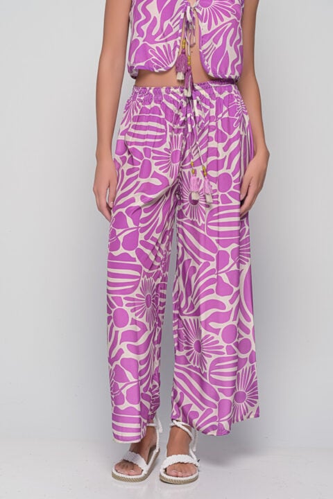 Anna Trousers – Margaret Purple Print | Saree Silk | One Size