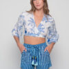 Blue palm and stripe cotton set with crop top and shorts
