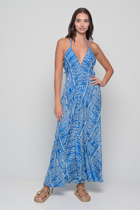 Beach Dress – Sueno Blue Print | Saree Silk | One Size