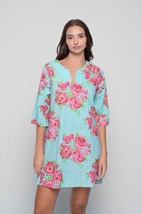 Titli cotton tunic with roses print on aqua background