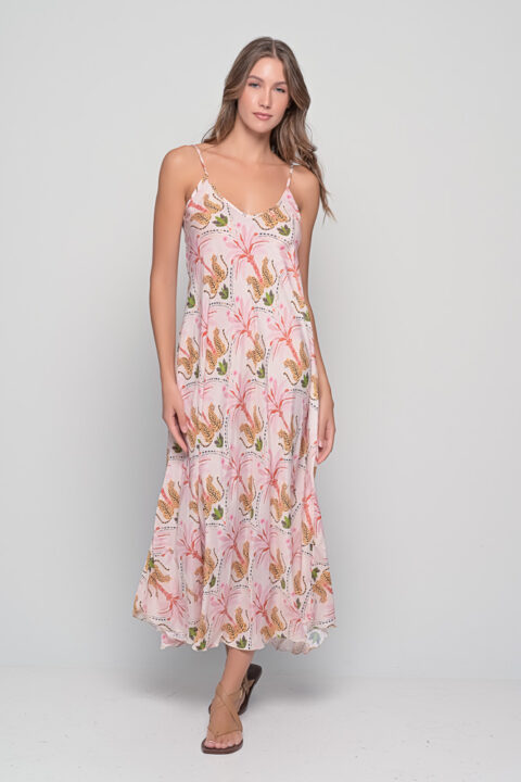 Lina saree silk dress in Tiger digital print with spaghetti straps
