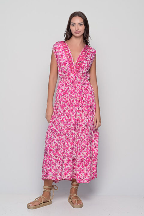 Ocean Dress – Tuareg Fuchsia Print | Saree Silk | One Size