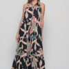 Samos cotton dress in Alpinia Black print with halter neckline