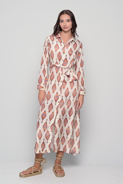 Shirt Dress – Flame Beige (Saree Silk, S/M & L/XL)