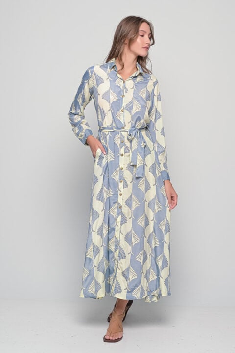 Shirt Dress – Tree Grey Print (Saree Silk, S/M & L/XL)