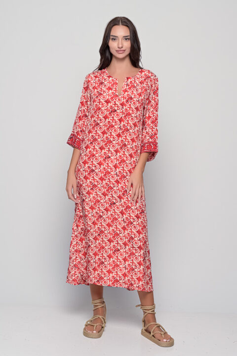 Titli Caftan – Tuareg Print Red (Saree Silk, One Size)