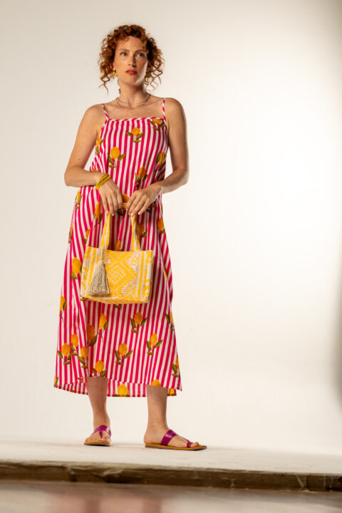 Υφαντή τετράγωνη τσάντα μίνι Μεξικό κίτρινη